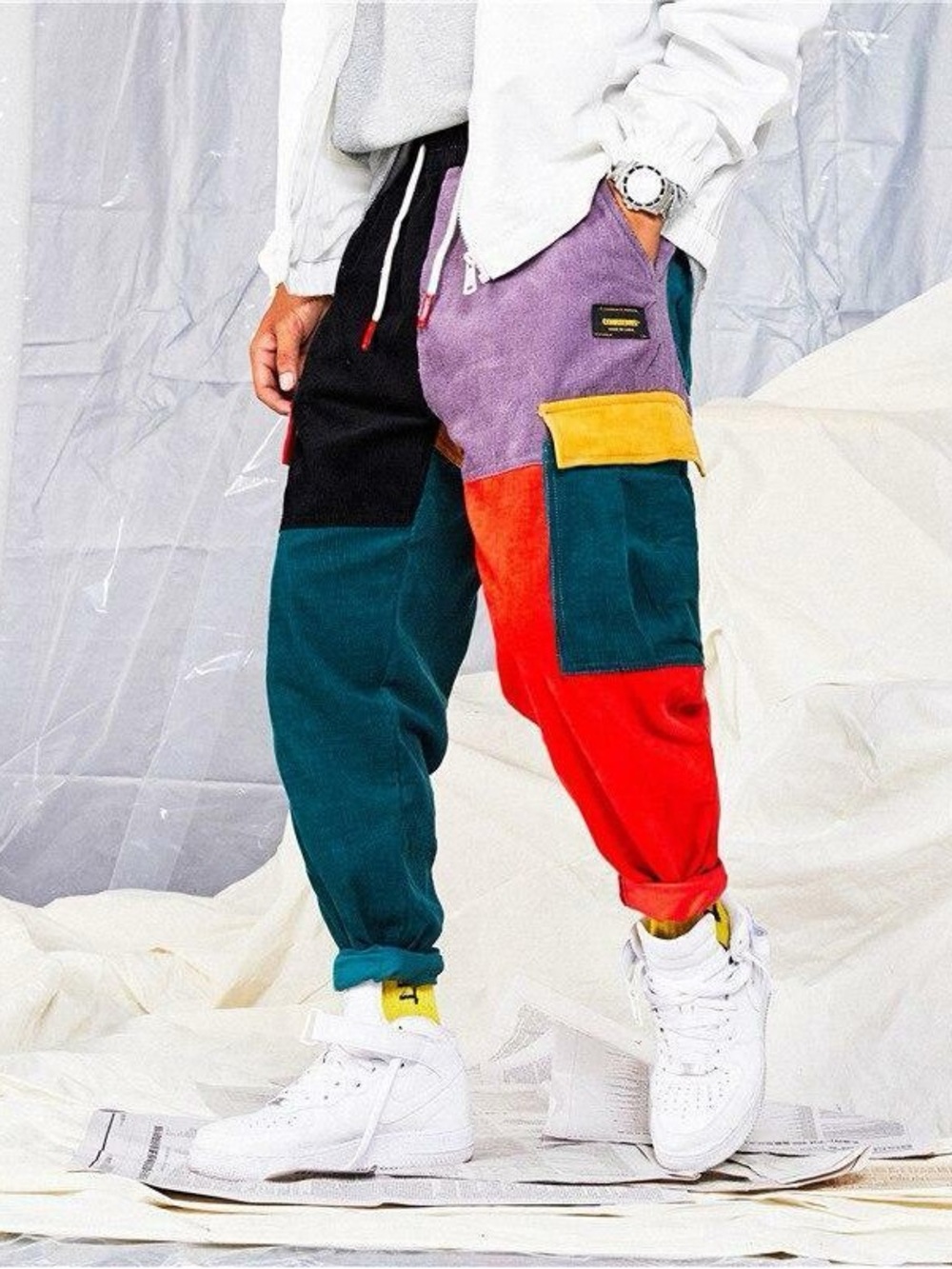 Aelfric Eden Back to 90s Patchwork Color Block Corduroy Pants Medium Retro Skate - Picture 10 of 10